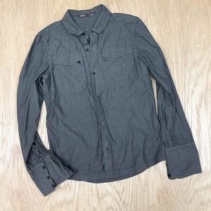 Mens NAU Button Front Casual Work Shirt Gray Striped M Medium